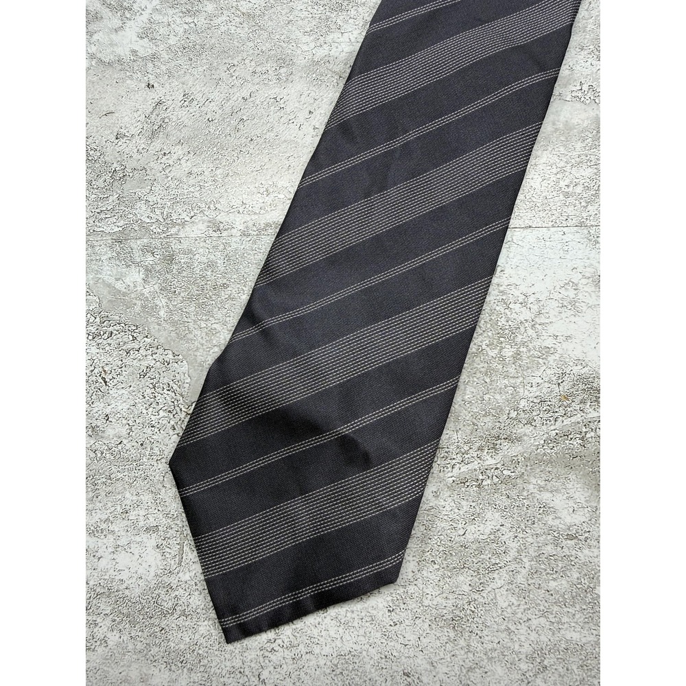 HUGO BOSS 100% Silk Tie Mens One Size Gray Striped Designer Necktie Italy